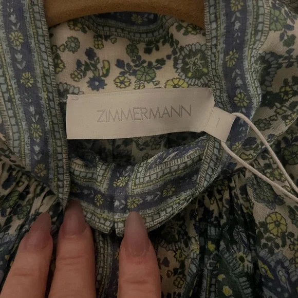 ZIMMERMANN OTTIE LINEN BILLOW BLOUSE GREEN PAISLEY - Picture 14 of 14